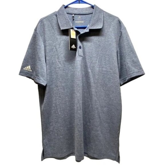 Adidas Golf Perfect Polo Men's Large Blue Heather Lightweight UPF 50 Logo NWT - Picture 1 of 10